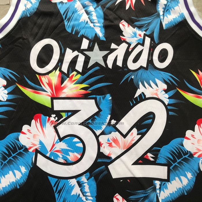 Maglia Orlando Magic Shaquille O'neal NO 32 Floral Fashion Nero